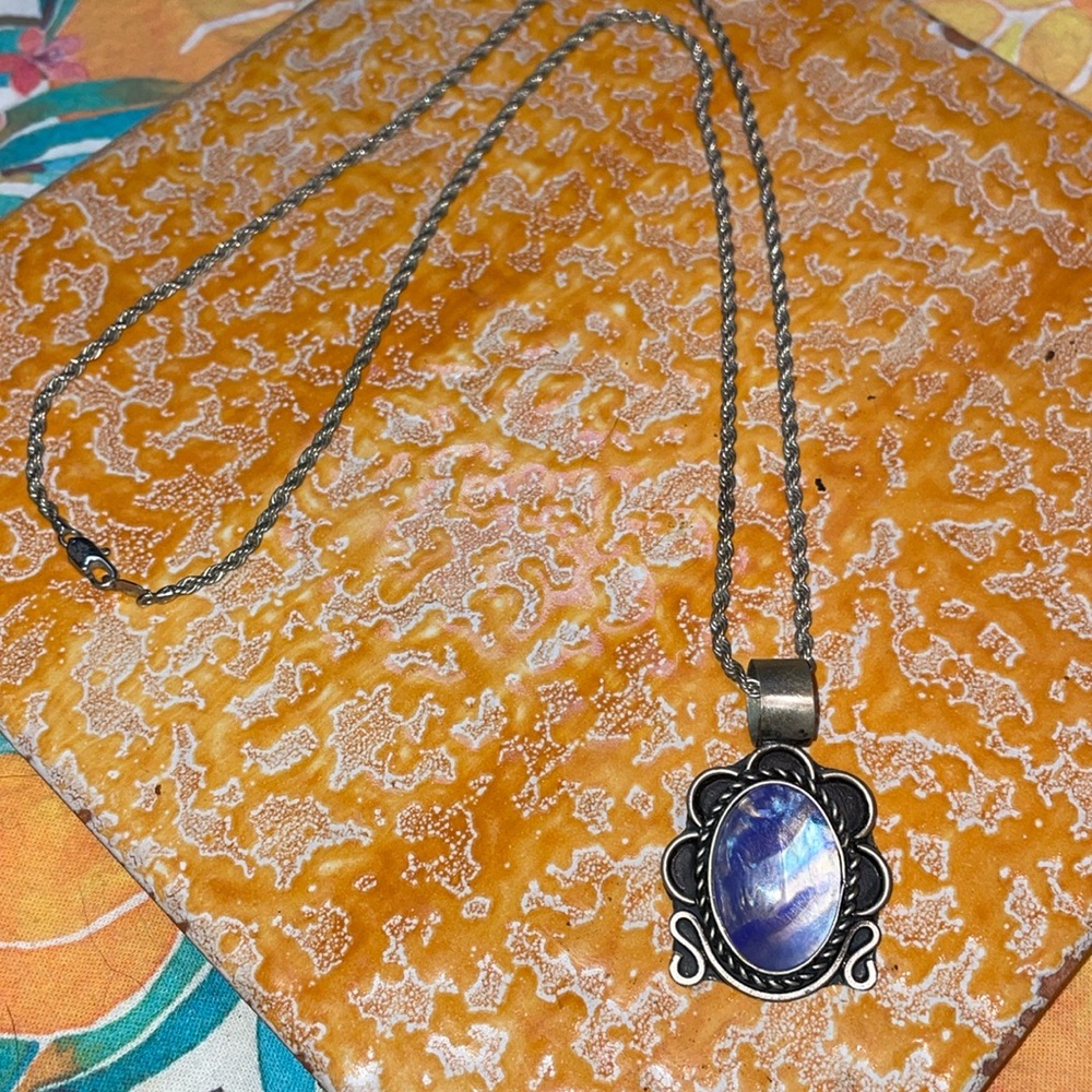 Handmade sterling silver purple pendant w/24” s/s rope chain